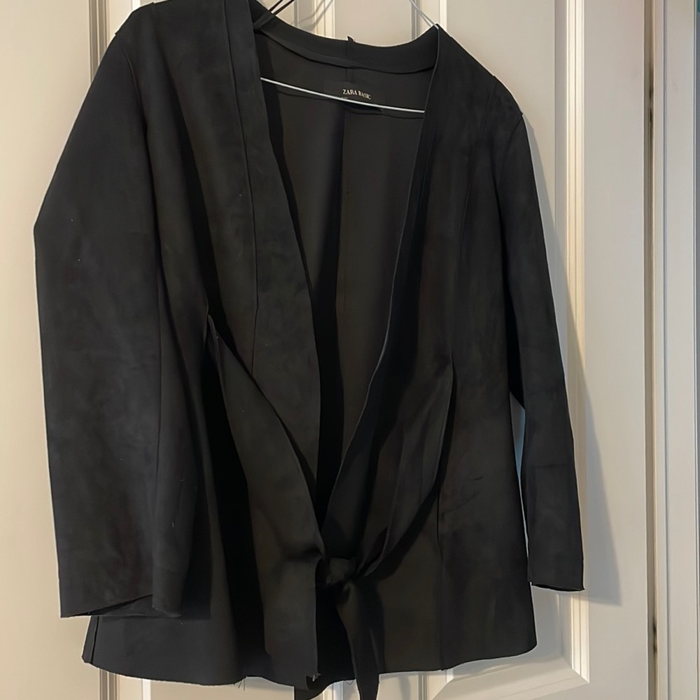 Zara suede cardigan with waist tie.